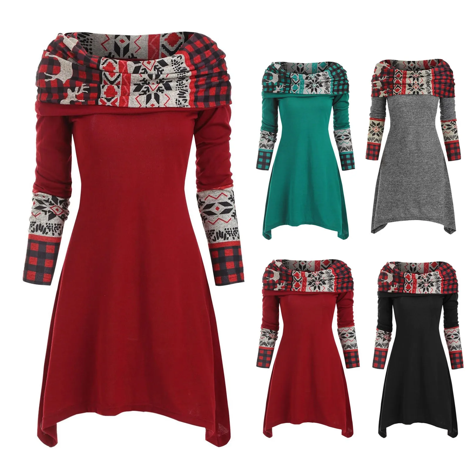 Модная Лоскутная Туника с принтом блузка рубашка Водолазка Топы Футболка