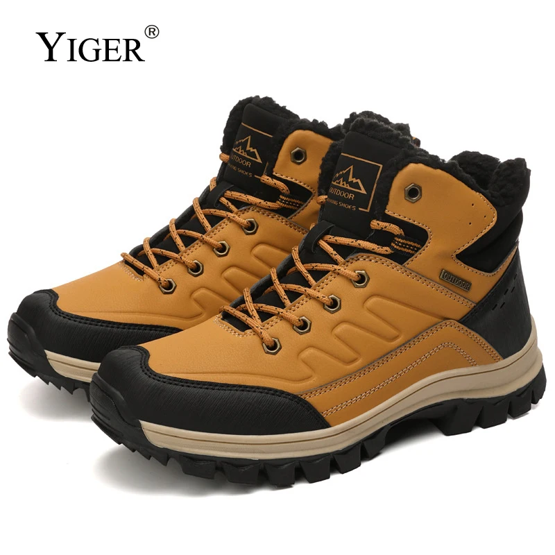 

YIGER Men's Snow Boots Casual shoes Outdoor Hiking Shoes Man Cotton shoes Martins Ankle Boots Leisure Lace up shoes Large Size