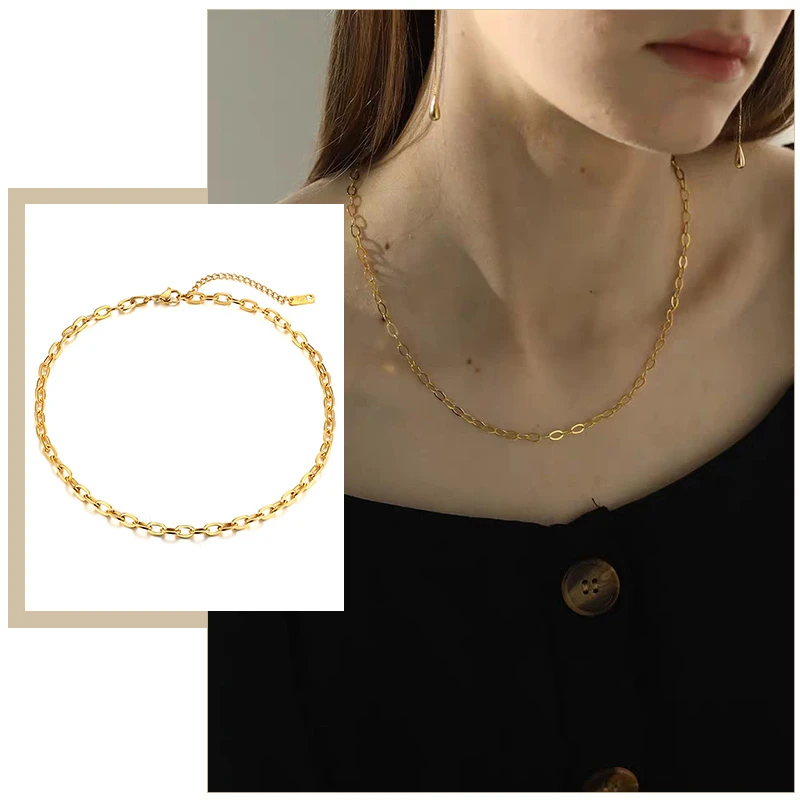 Шикарный овальной Rolo цепь Белчер ссылки ожерелье для женщин нержавеющая сталь