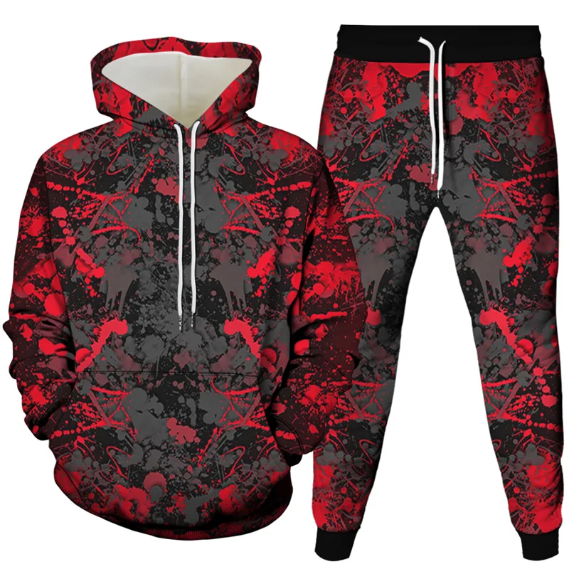 

2021 new 3D printing striped gorgeous sportswear men's sweatshirt and sweatpants two-piece men's clothing Pullover Hoodie