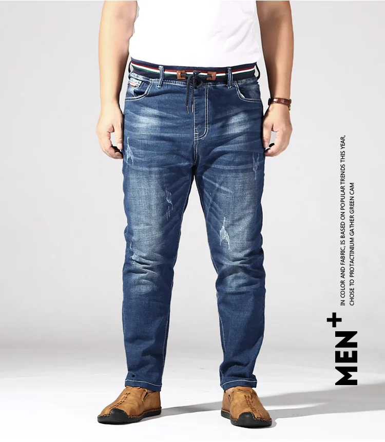 Elastic waist Big Size Jeans Male Stretch Straight Loose Pants Spring Autumn Plus Size 8XL Denim Blue Plus Jean Oversize Trouser