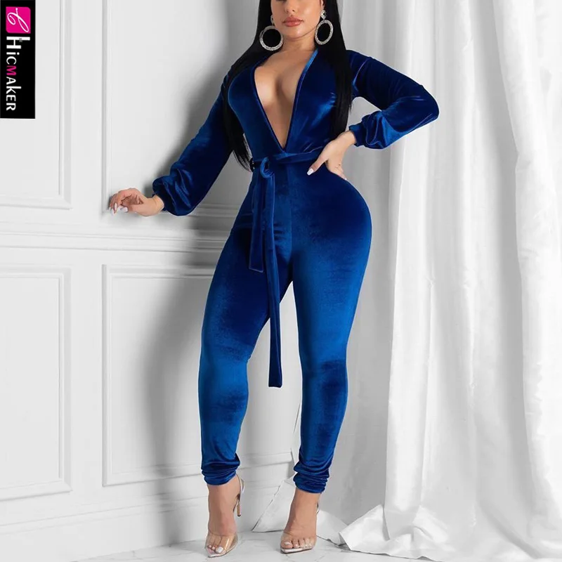 Женский Облегающий комбинезон с длинным рукавом v образным вырезом открытой