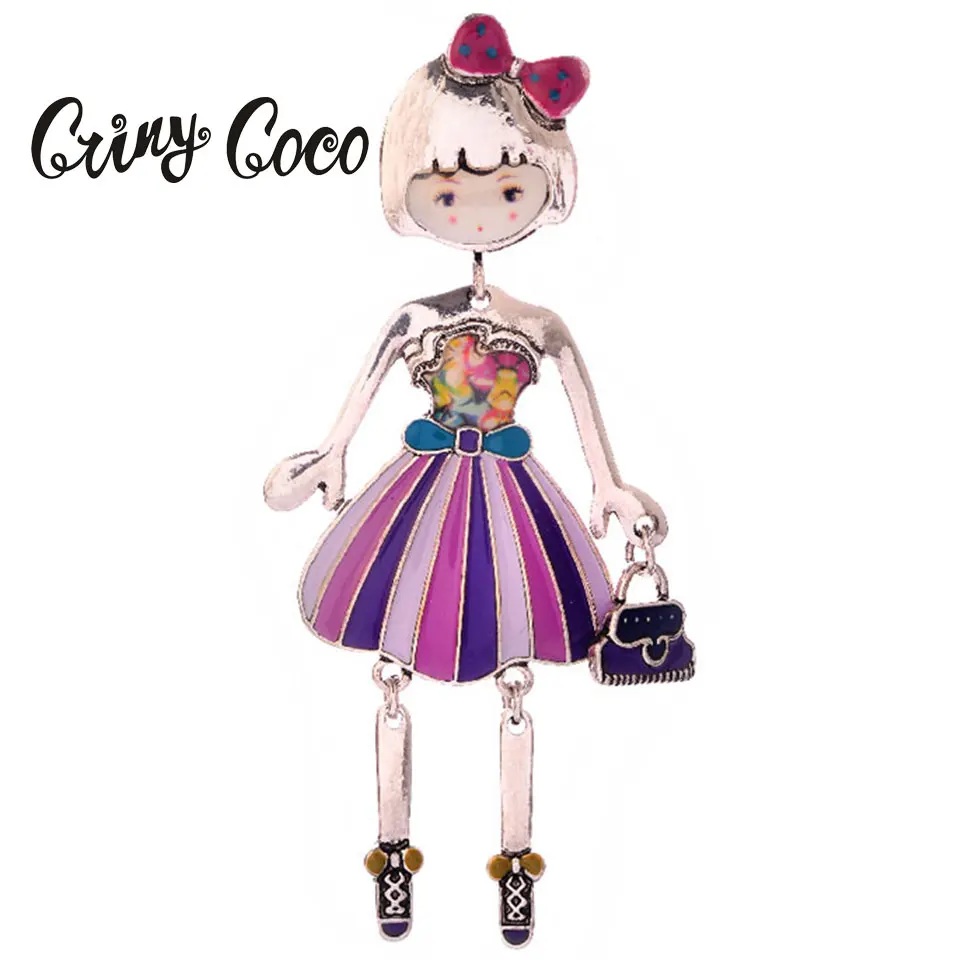Женская брошь в форме куклы Cring Coco фиолетовая эмалированная ручной работы