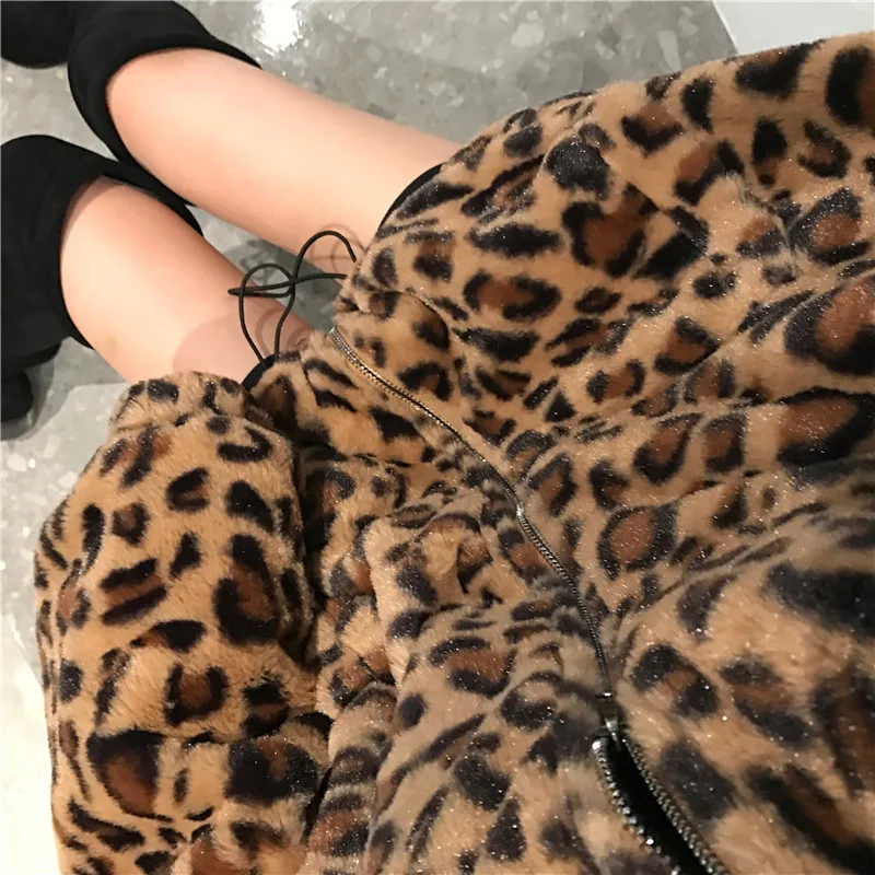 Winter Jacket Women Chaqueta Vintage Leopard Stand Collar Zipper Outwear Lady Loose Fuzzy Coat Top Streetwear Female images - 6