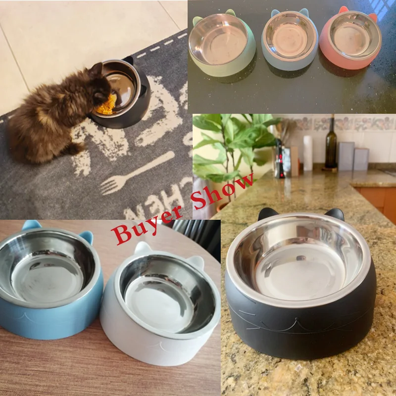 

Cat Bowl Heating Oblique Mouth Bowl 304 Stainless Steel Anti-Tilt Protection Cervical Spine Pet Food Rice Bowl Cat Supplies