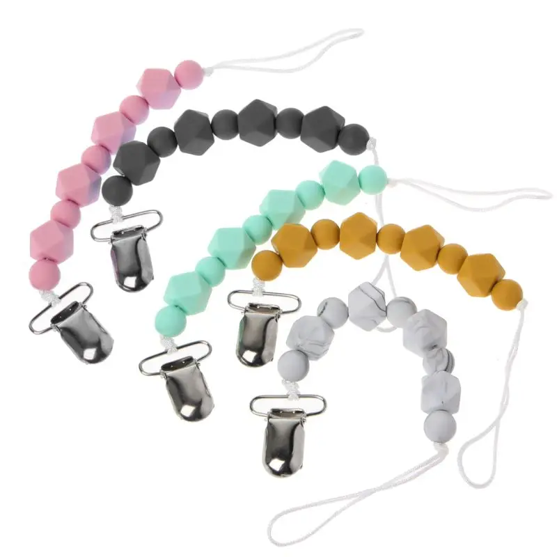 

Baby Silicone Teething Pacifier Clips Polygon Shape Beaded Pacifier Holder Toy Q1FE