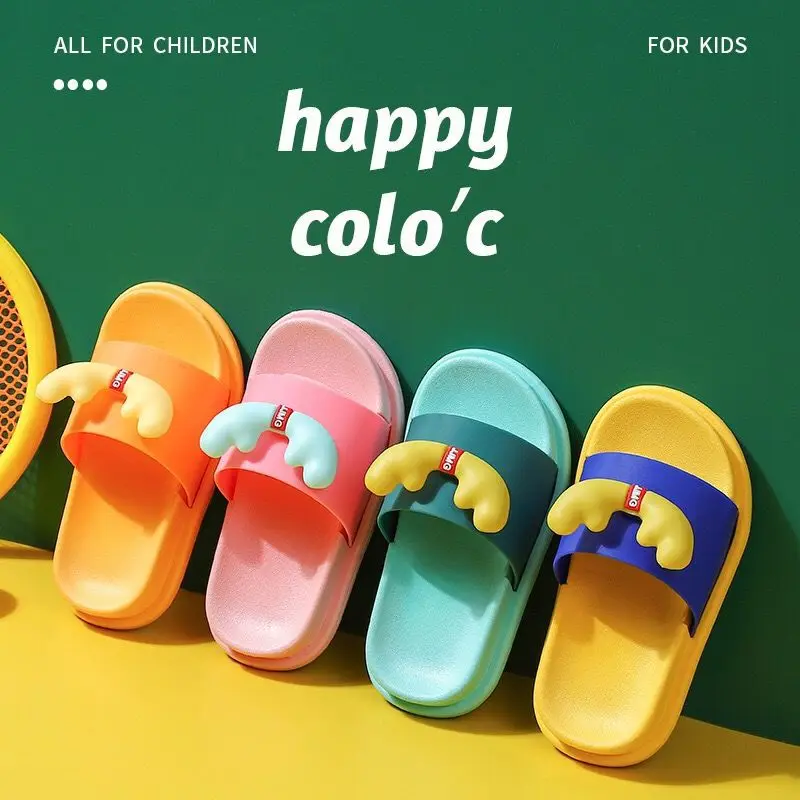 

Summer New House Bathroom Kids Slippers Non-slip Comfortable Boys Girls Home Shoes Summer Cartoon Antlers Children Sandals Shoes
