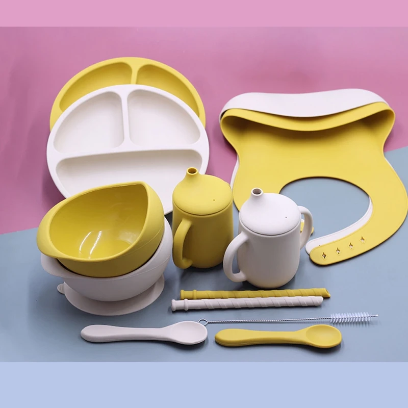 

7PCS Baby Feeding Bowl Set Food Grade Silicone Plate Suction Big Bowl Tableware