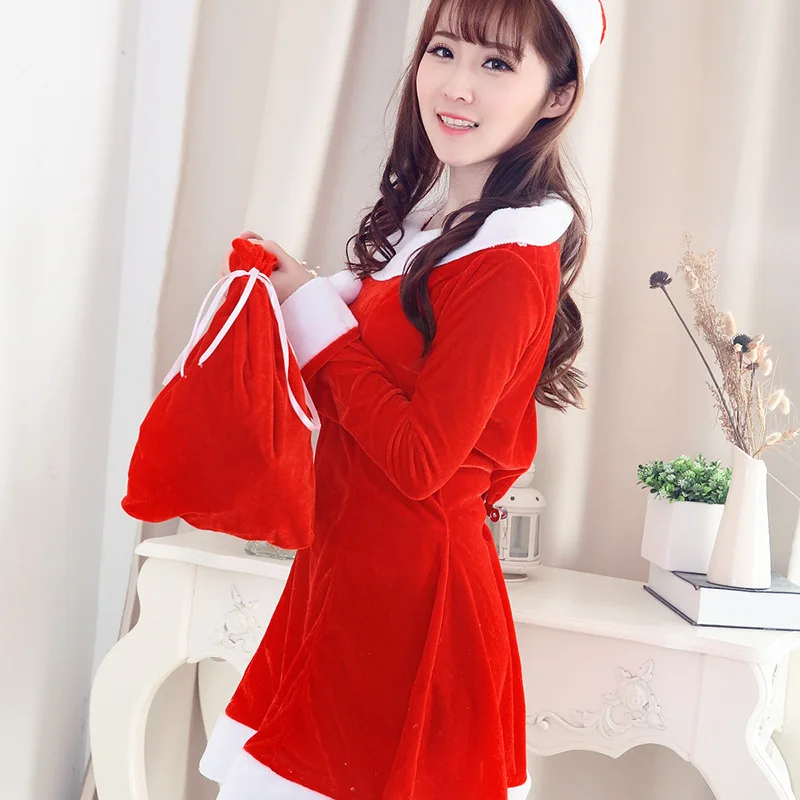 Рождественский наряд 2019 красное бархатное платье Санта Клауса Женский костюм