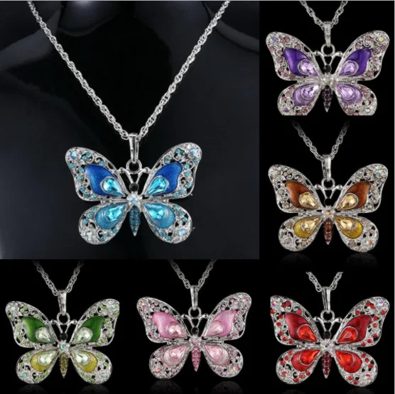 

Butterfly Necklace Butterfly jewelry Autumn accessories popular hip enamel crystal butterfly pendant long necklace chain women