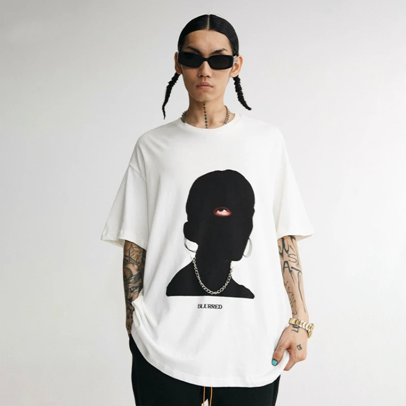 

Summer High Street T Shirt Men Face Print Tshirt Male Oversized Short Sleeve T-Shirt 2021 Cotton Couple Loose Tops Mens Tees