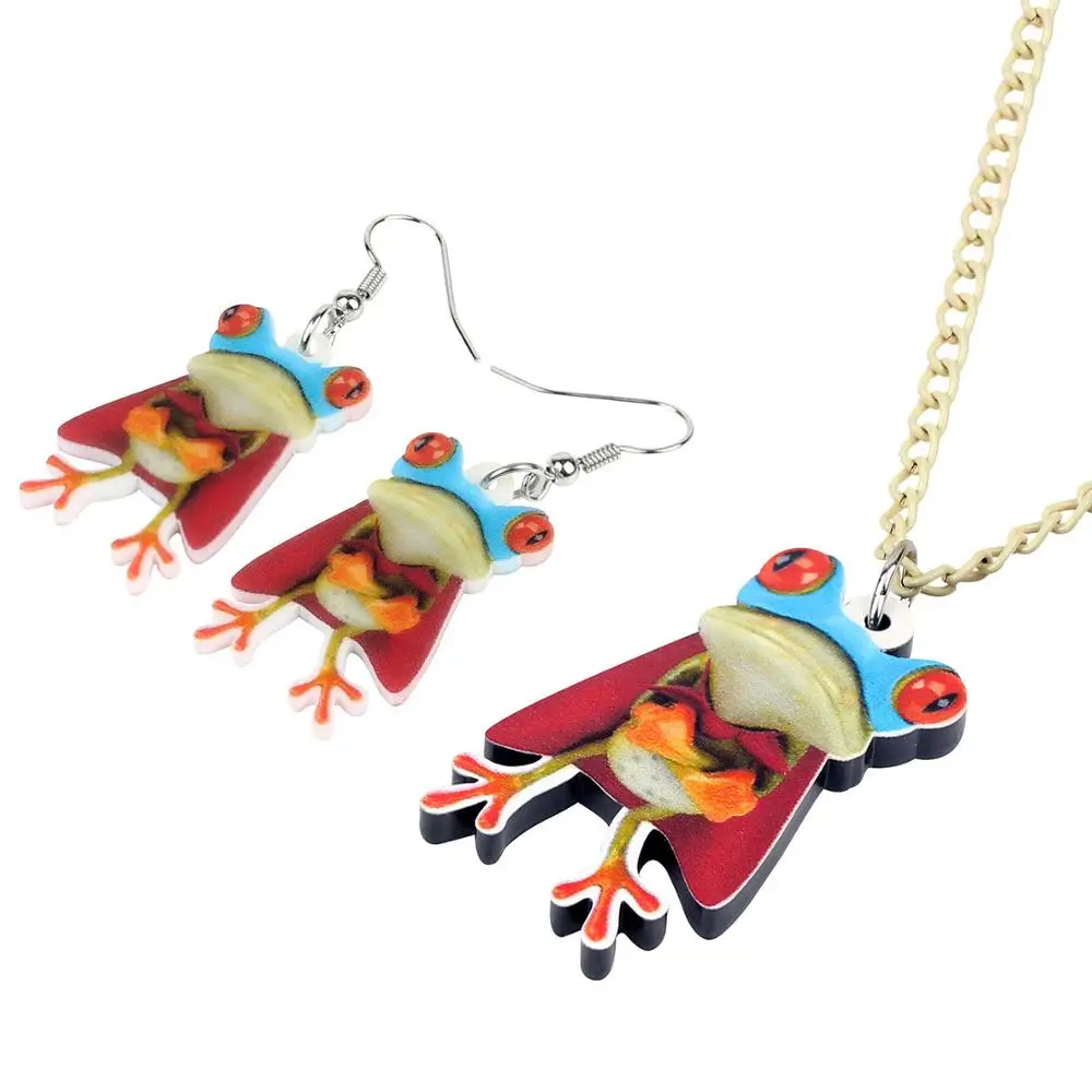 Ожерелье и серьги Bonsny акриловые в виде лягушки | Украшения аксессуары