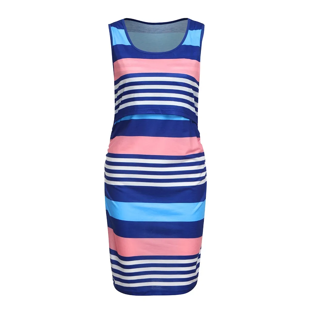 

Striped Print Nursing Dress Womens Maternity Short Sleeve Mini Dress For Breastfeeding Pregnancy Clothes