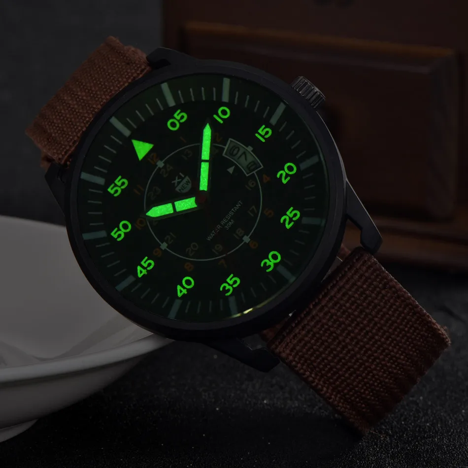 

Business Mens Quartz Watch Luminous Black Dial Military Woven canvas calendar watch Luxury Sport Wrist Watch Clock Gifts reloj