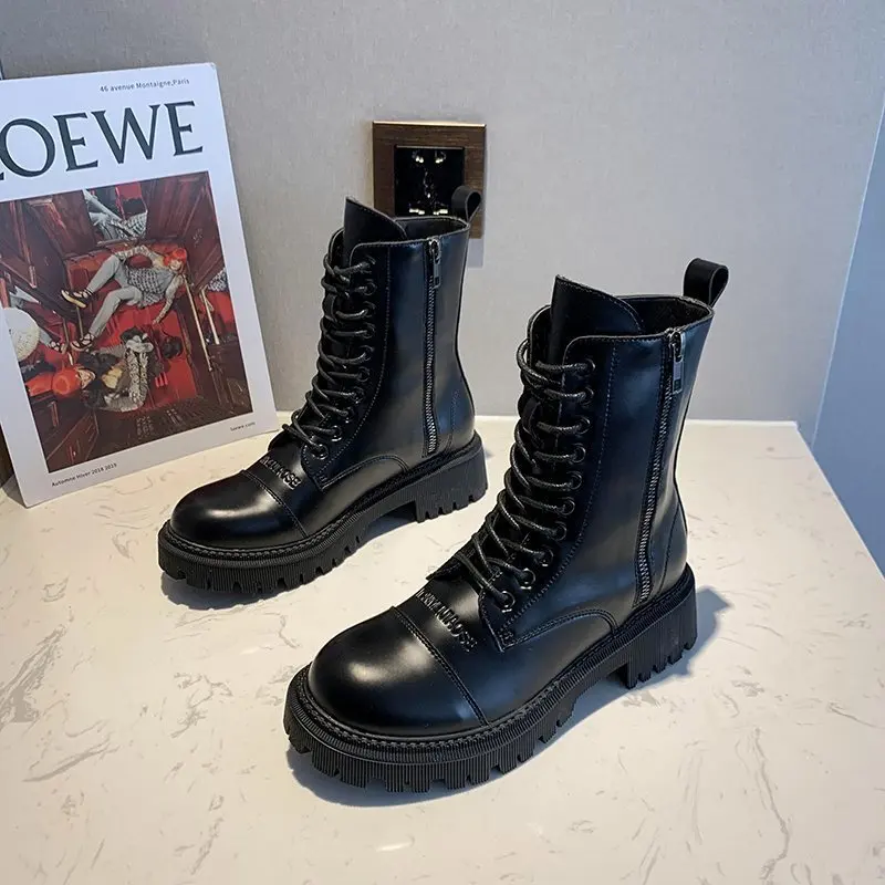 

womens casual motorcycle boots natural leather platform shoes party banquet dresses ladies ankle botas zapatos de mujer botines