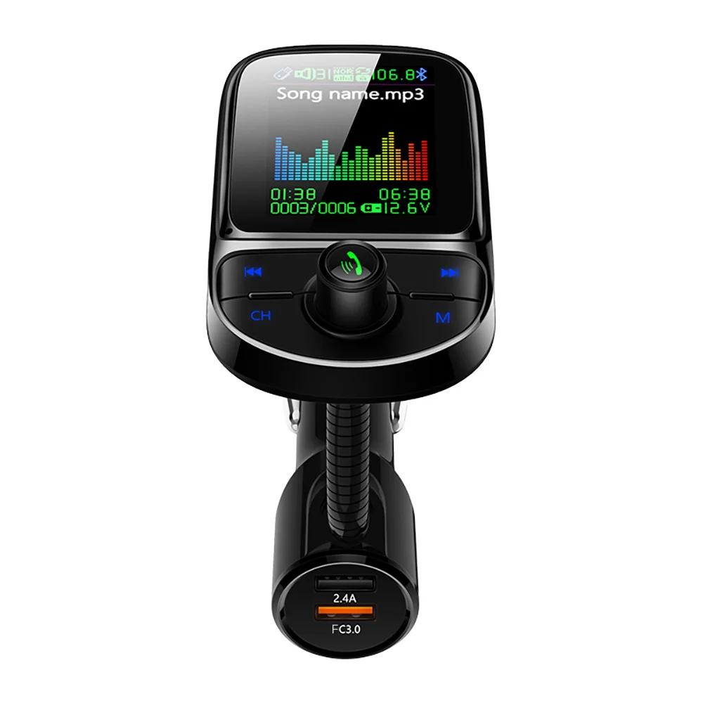 

Bluetooth 5.0 AUX Fast Charging Hands Free Car FM Transmitter HIFI Colorful Screen Car Mp3 Player USB charger Support TF Card
