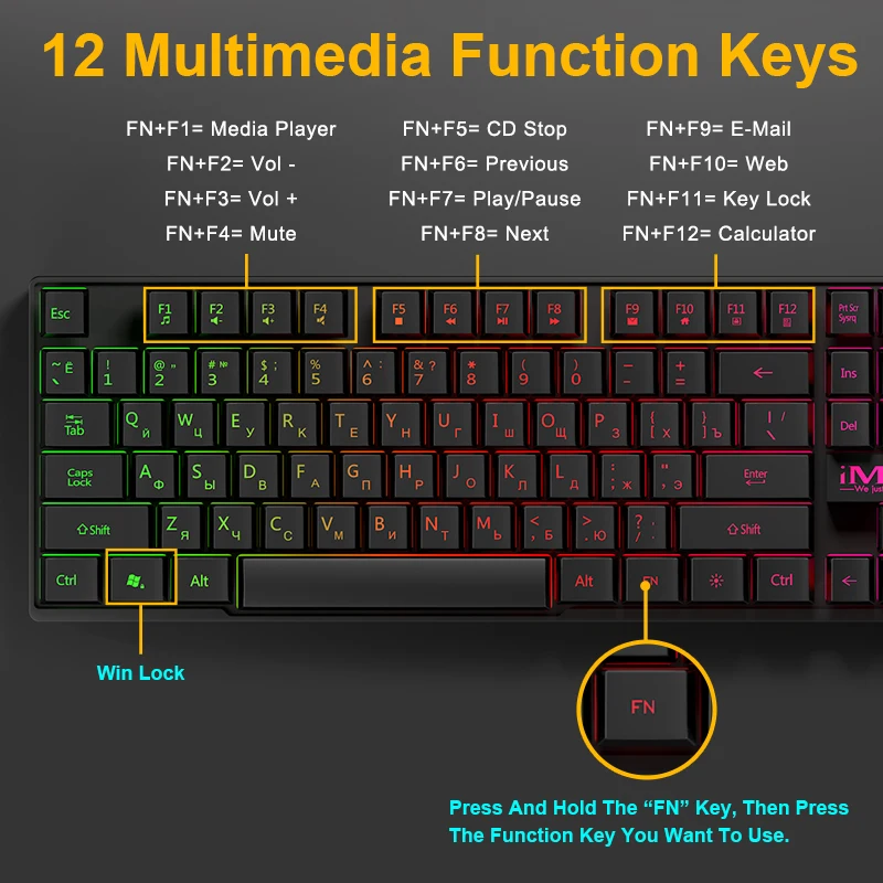 

Gaming Keyboard Russian EN Imitation Mechanical Keyboard Backlight Wired Gamer Keyboard Spainsh USB Game Keyboards for Computer