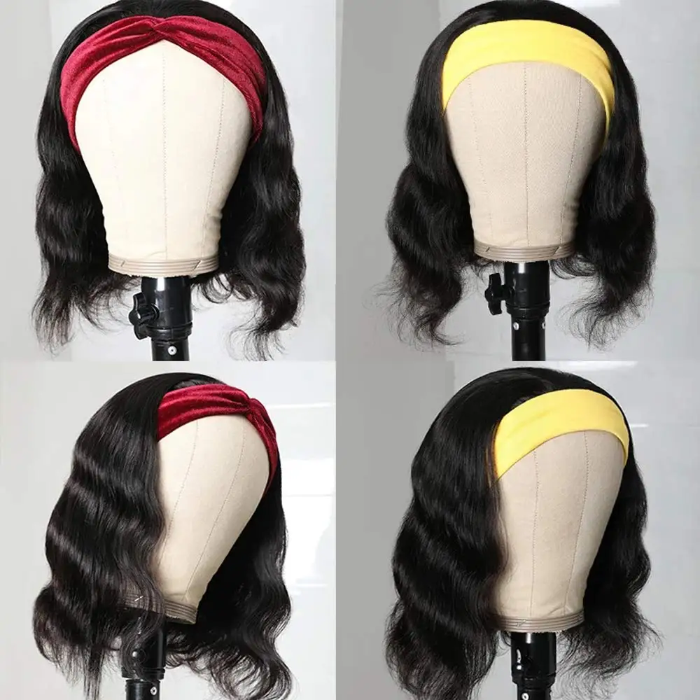 Объемная волна парик с оголовьем синтетический головной повязкой для черный Для