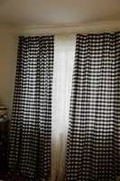 retro black white plaid curtains cotton linen fabric for window kitchen living room american rural nordic grid curtain drapes
