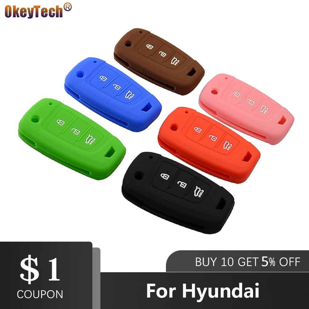 Чехол для автомобильного ключа OkeyTech силиконовый чехол с 3 кнопками Hyundai Solaris 2 Elantra