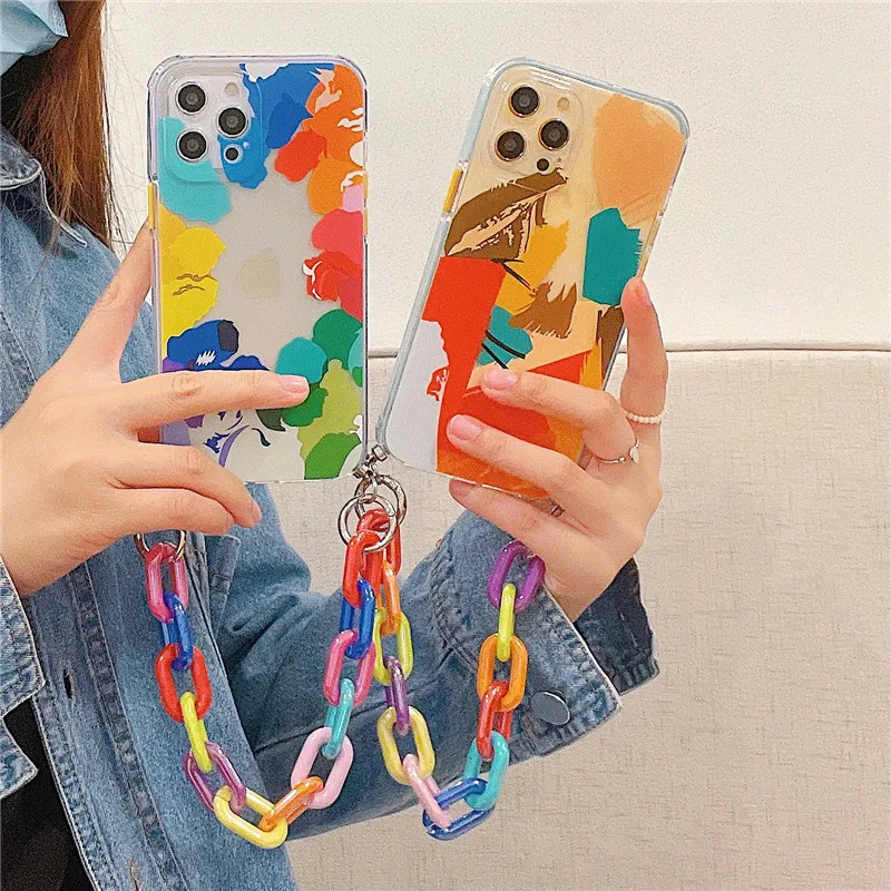 

Chain Bracelet Phone Cases For iphone 12 Mini 13 11 Pro XS Max SE 2020 X XR 7 8 Plus Case Graffiti Slicone Soft TPU Back Cover