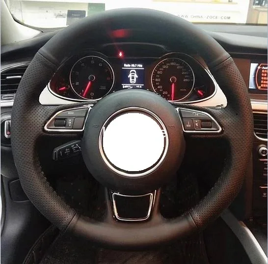 

Hand Stitch Reliable Non-Slip Faux Leather Car Steering Wheel Cover For Audi A6 Q5 A4 A3 Q3 15inch 38cm BLACK