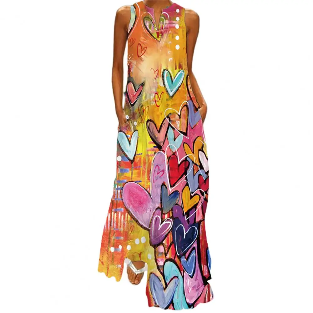 

Heart Print Vintage Dress 2021 Party V Neck Summer Sundresses Elegant dresses Women Casual Beach Maxi Dresses For Women