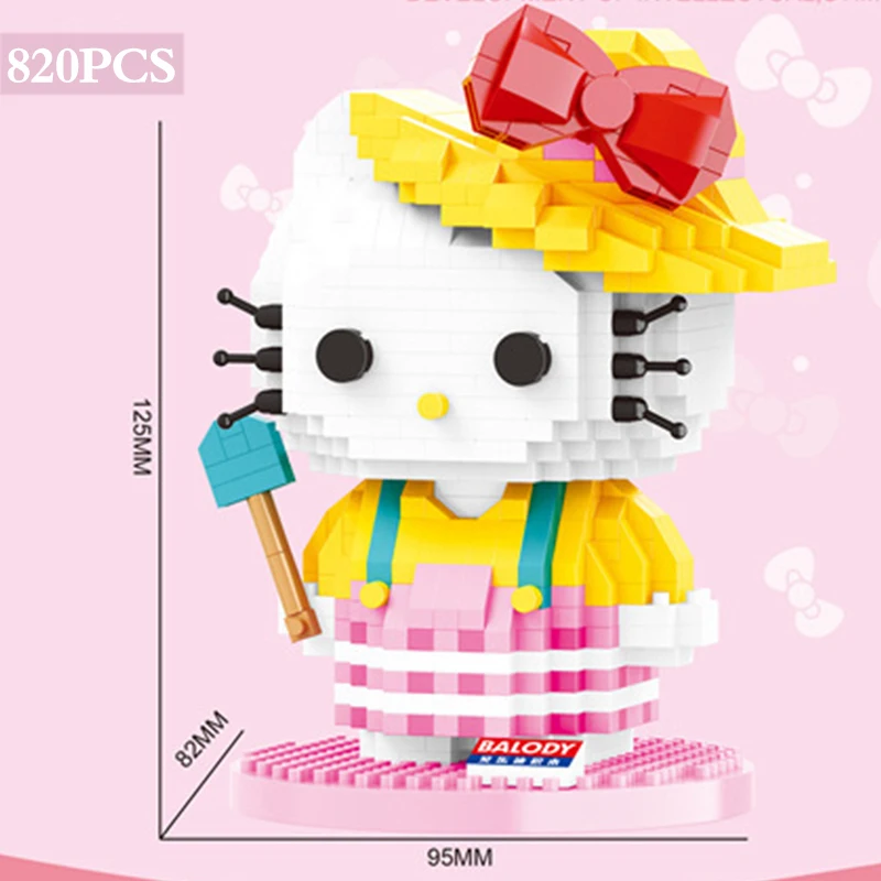 

12PCS Building Blocks Cute Anime KT Pink Cat Building Brick 3D Auction Characters Miniature Blocks Children's Toys Girls Christm