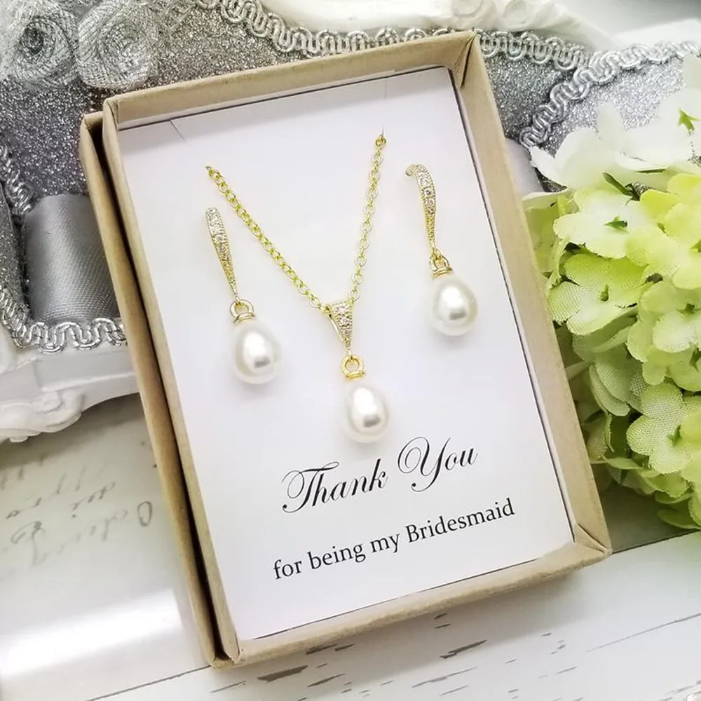 Набор золотых серег и ожерелий под заказ свадебная подружка невесты кубический