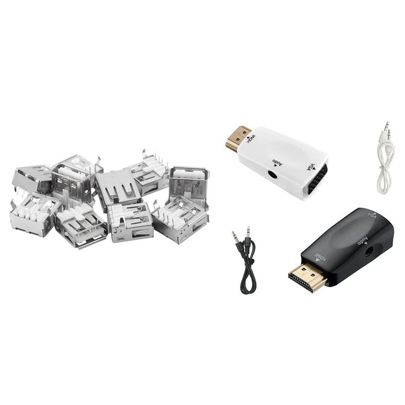 10 шт. Тип USB-женский печатного монтажа разъем правый угол 4 Pin Новый &amp 2 комплекта