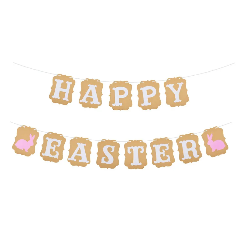 

1Set Happy Easter Banner Bunting Easter Rabbit Hanging Paper Garland Decoration Kids Room Home Easter Party Festival Supplies