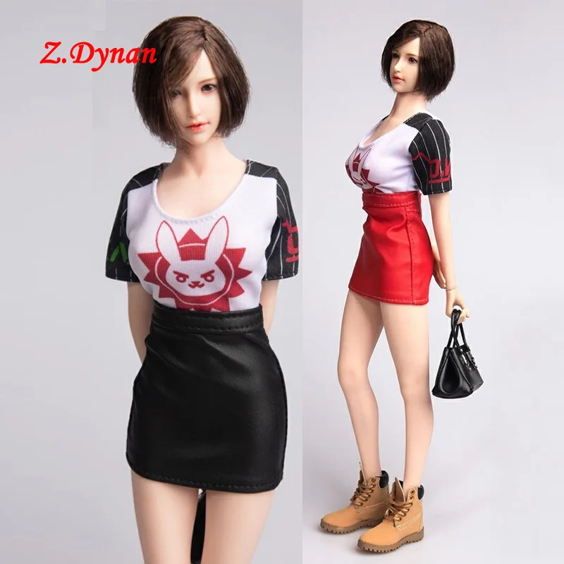 

1/6 Scale Female soldier Sexy black red white Leather Skirt cute girl doll clothes for 12" TBLeague PH female body Jiaou doll
