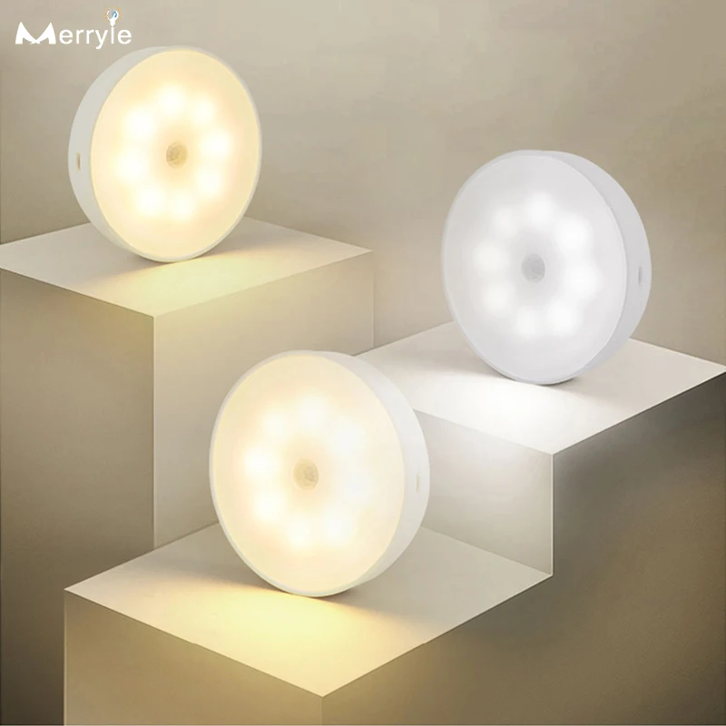 

8 10 Pieces PIR Infrared Motion Sensor Night Light 8 Beads USB Rechargeable Magnet Cabinet Closet Wall Lamp for Bedroom Corridor