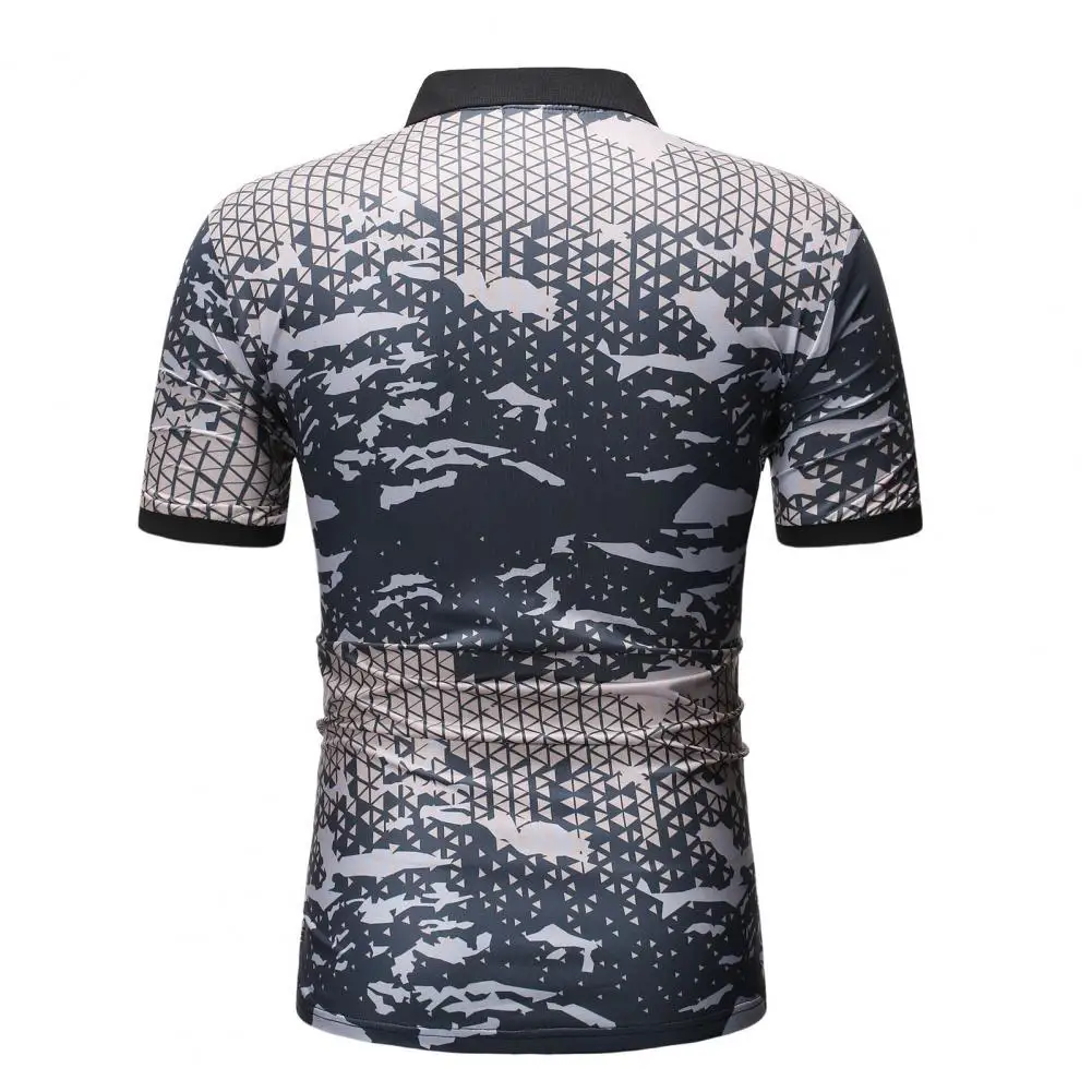 

HOT SALES!!! Men Shirt Printed Anti-pilling Polyester Men Printed Turndown Collar T-shirt for Dating