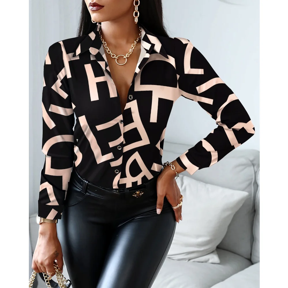 

Женская блузка на пуговицах, с длинным рукавом и отложным воротником