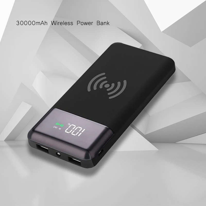 30000mAh QI Беспроводное зарядное устройство для iPhone XS Samsung S9 PowerBank LED 2 USB беспроводной
