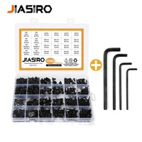 jiasiro 1060pcsset black carbon steel m2 m3 m4 m5 flat head screws set hex socket screw bolts and nuts with storage box