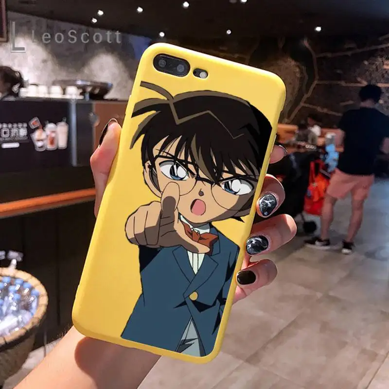 

anime Detective Conan Phone Case Yellow Candy Color for iPhone 6 7 8 11 12 s mini pro X XS XR MAX Plus