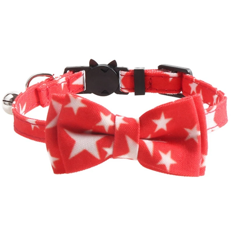 

Pet Decorative Collar with Bell American Flag Pentagram Cat Collar Adjustable Puppy Collar Seatbelt Buckle Cats Bowknot Necktie