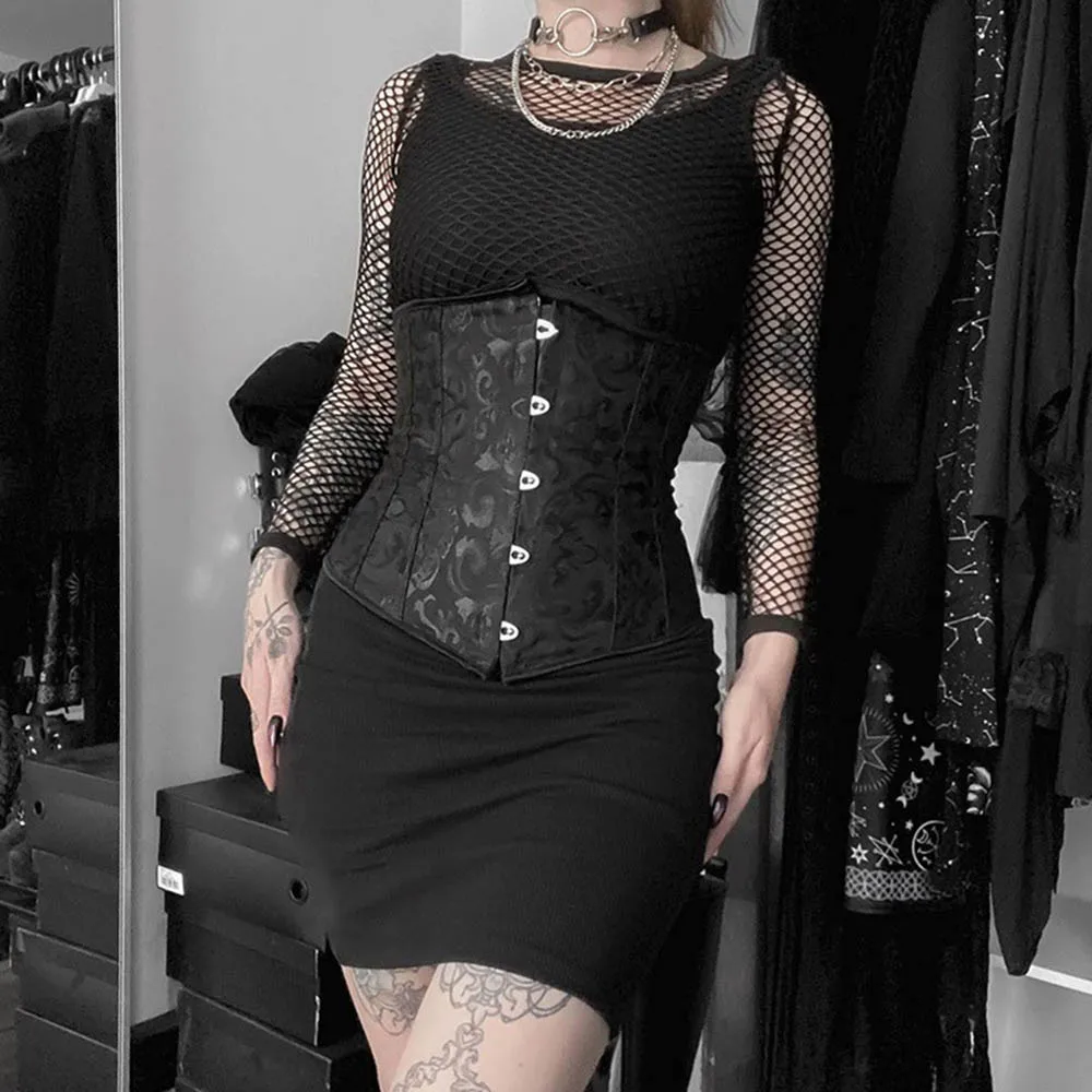 

Rosetic Black Print Women Cummerbunds 2021 Gothic Fashion Wide Belts Vintage Lace Up Slim Dresses Decoration Goth Waistband