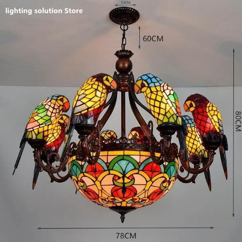 구매 다채로운 유리 앵무새 펜던트 샹들리에, 크리에이티브 럭셔리 바 클럽 거실 로비 침실 램프