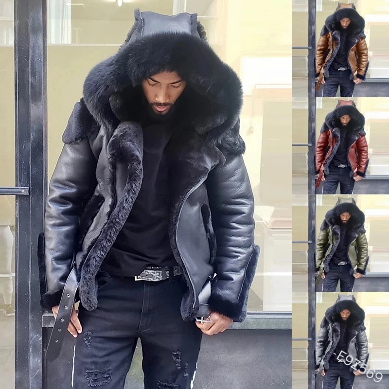 

Winter Men Jacket Coat Fur Jacket Punk Style Autumn Leather Suede Faux Fur Faux Leather Men Clothing Keep Warm Short Coat -40