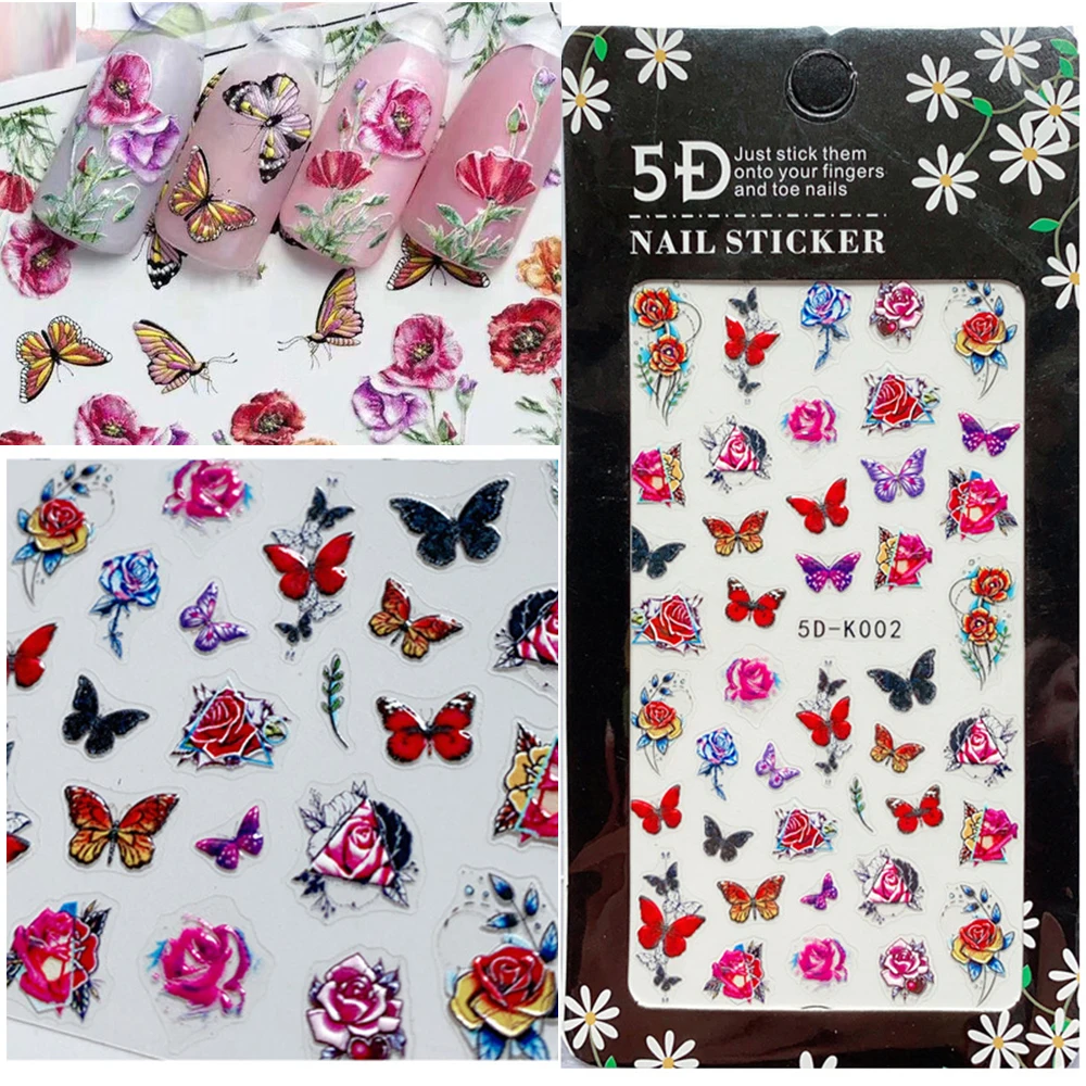 

1 Piece of Colorful Flower 5D Embossed Three-dimensional Flower Nail Sticker With Textured Nail Sticker 3D DIY Decal Sticker