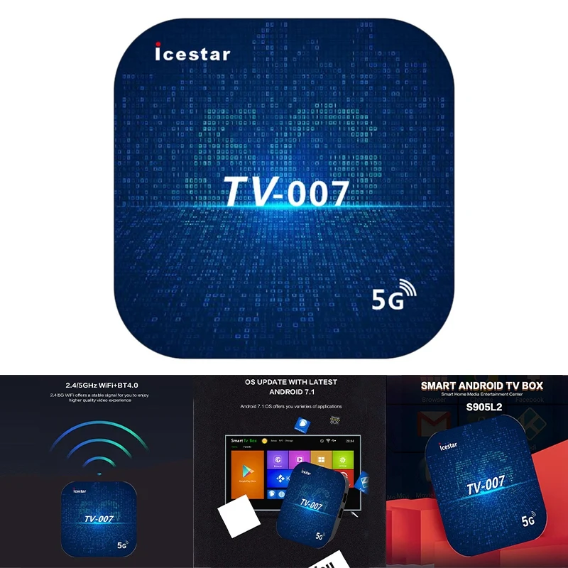 

Icestar TV007 2.4G+5G Smart TV Box Bluetooth Android 9.0 4K Wifi S905L HD 3D TV Box Media Player 1080P