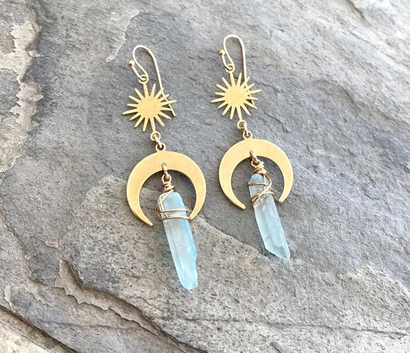 Серьги с кристаллами Луны и солнца серьги полумесяц серьги-вызывающие зуд в