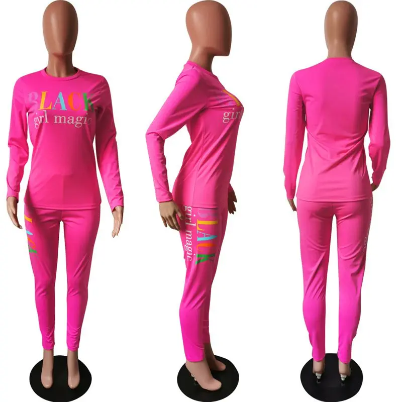 

TNNAOFF Aesthetic Letter Two Piece Tracksuits Women Set Long Sleeve Tops Fashion Pencil Pants Jogger Lounge Wear Matching Sets