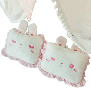 Квадратная подушка в виде розового кролика с милыми кроличьими ушками, кружевная подушка в стиле Лолиты, украшение для спальни для принцессы, подарок на день рождения