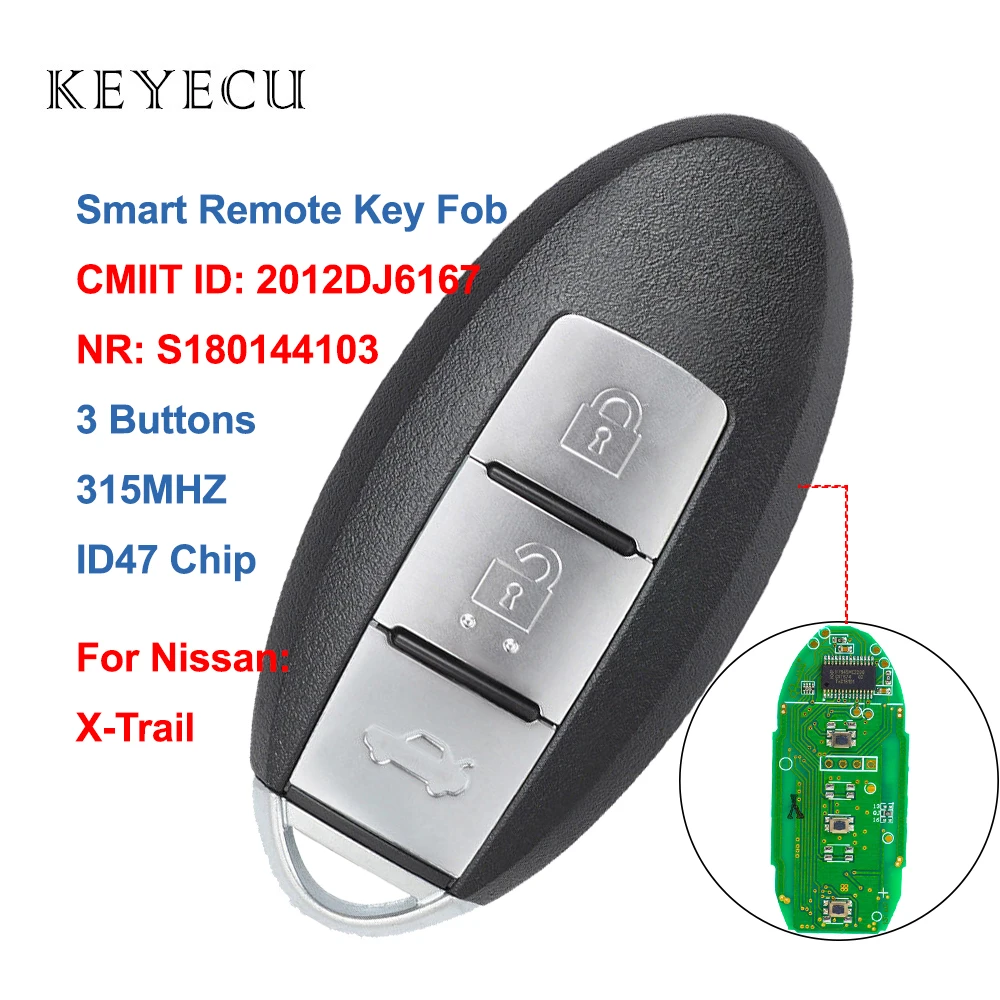 Смарт флешка Keyecu S180144103 3 кнопки 315 МГц чип ID47 для Nissan X Trail CMIIT ID: 2012DJ6167 NSN14 Blade|Ключ от