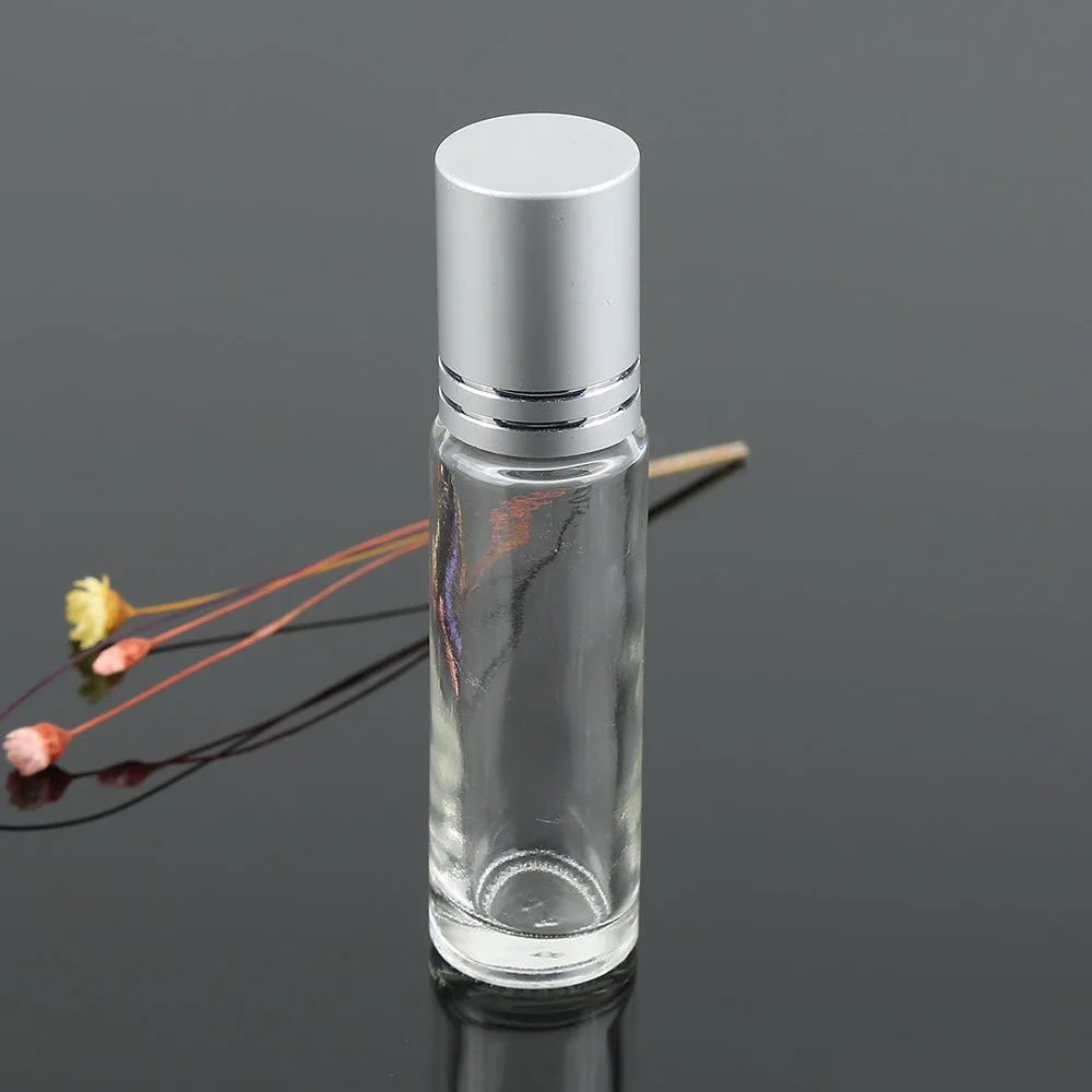 

5pcs 10ml Clear Glass Essential Oil Perfume Roller Ball Bottles Roll On Vials Travel Cosmetic Aromatherapy Containers Silver cap