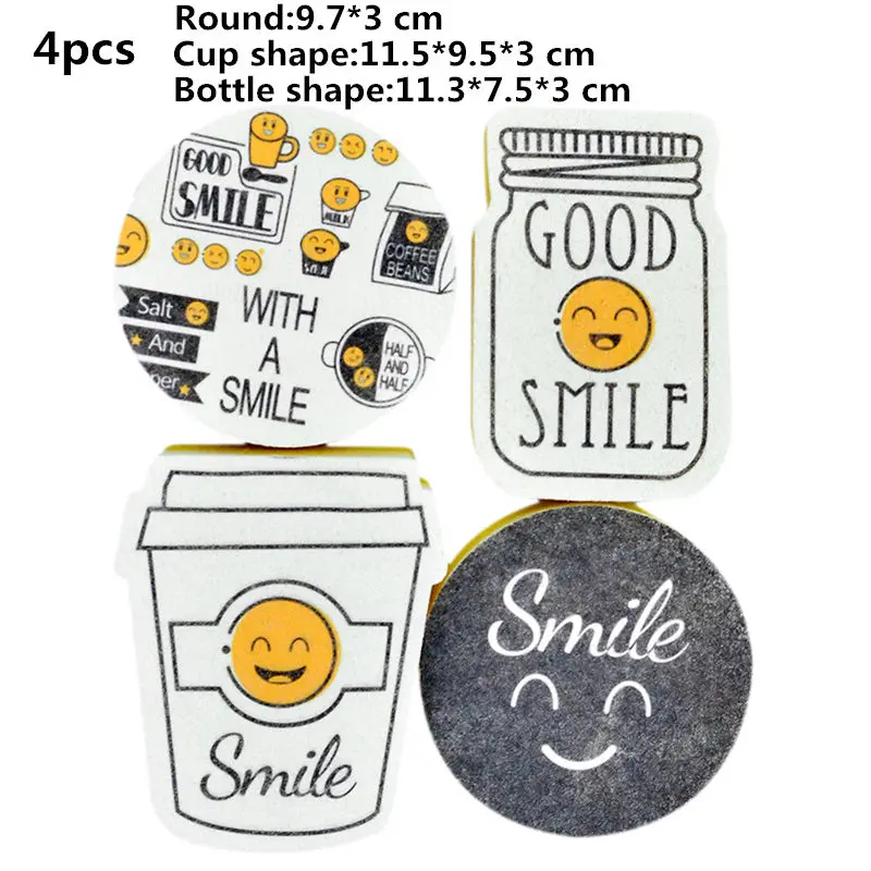 Smile-2 4 шт./компл. милый кот Форма губки тостов улыбка овощи железные мочалки для мытья посуды высокой плотности из волшебного спонжа Кухня расходные материалы - Цвет: Smile-2